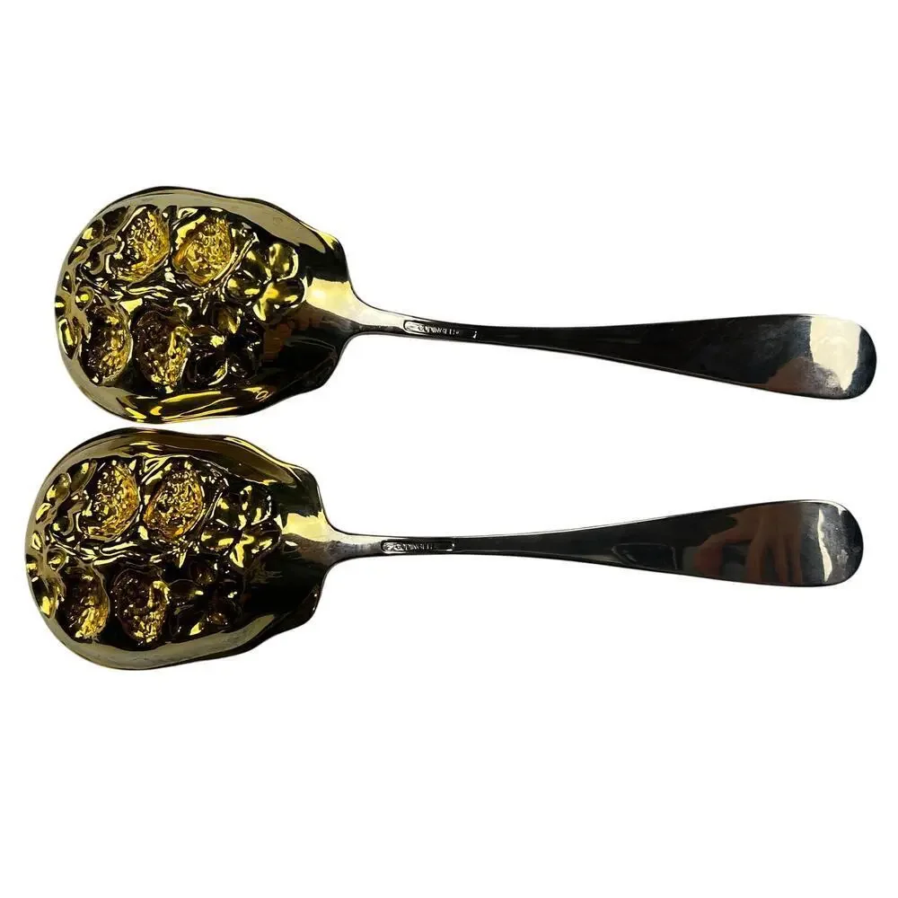 Godinger Nieman Marcus 1993 Mixed Metal Silver Gold Serving Spoons Strawberries